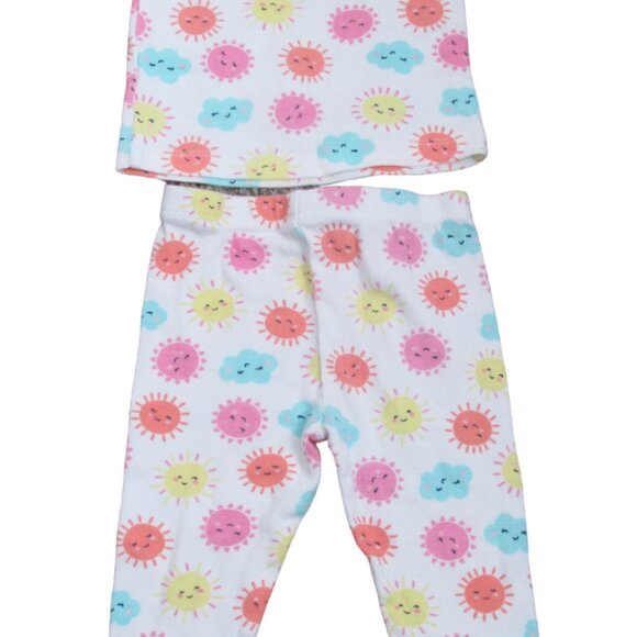 Little Me 2 Pc Pajama Shirt Pants Outfit Girls 12M White Short Sleeve Sun Clouds - Picture 4 of 5